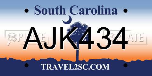 AJK434 South Carolina License Plate