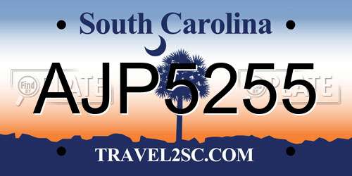 AJP5255 South Carolina License Plate