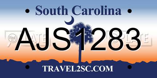 AJS1283 South Carolina License Plate