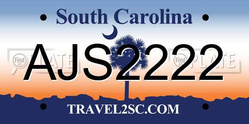 AJS2222 South Carolina License Plate