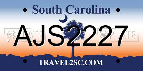 AJS2227 South Carolina License Plate