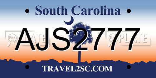 AJS2777 South Carolina License Plate