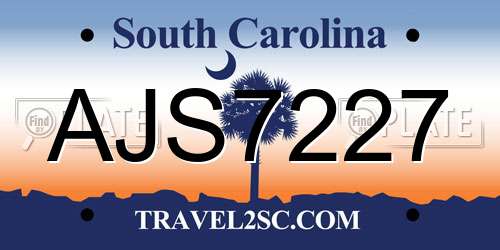 AJS7227 South Carolina License Plate
