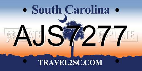 AJS7277 South Carolina License Plate