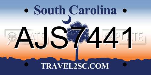 AJS7441 South Carolina License Plate