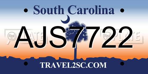 AJS7722 South Carolina License Plate