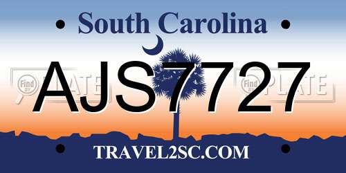 AJS7727 South Carolina License Plate