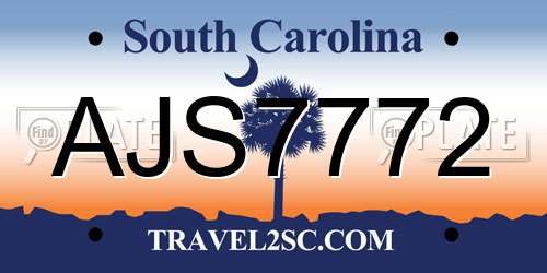 AJS7772 South Carolina License Plate