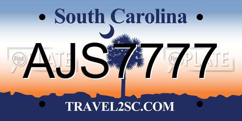 AJS7777 South Carolina License Plate