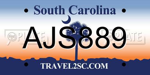 AJS889 South Carolina License Plate