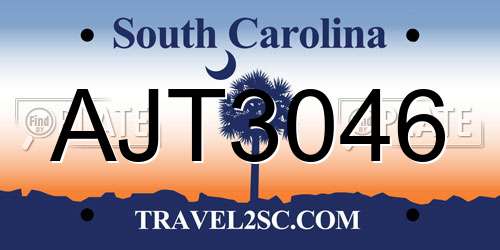 AJT3046 South Carolina License Plate