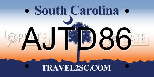 AJTD86 South Carolina License Plate