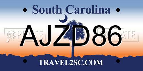 AJZD86 South Carolina License Plate
