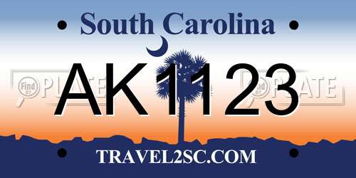 AK1123 South Carolina License Plate