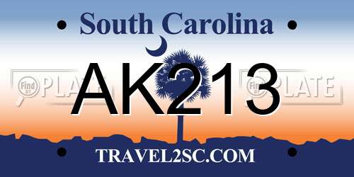 AK213 South Carolina License Plate