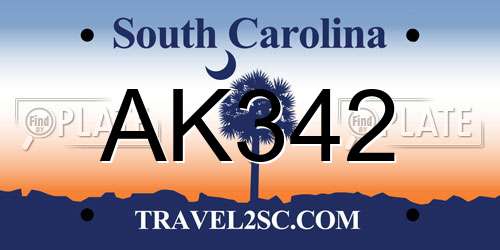 AK342 South Carolina License Plate