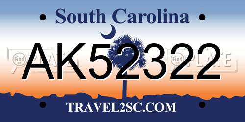 AK52322 South Carolina License Plate