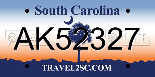 AK52327 South Carolina License Plate