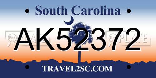 AK52372 South Carolina License Plate