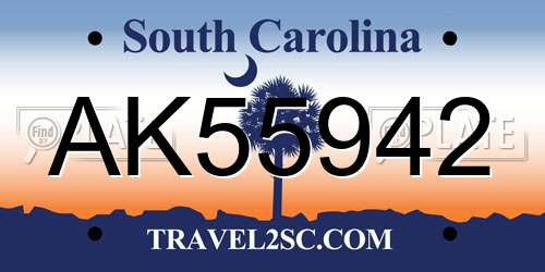 AK55942 South Carolina License Plate