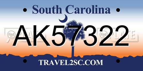 AK57322 South Carolina License Plate