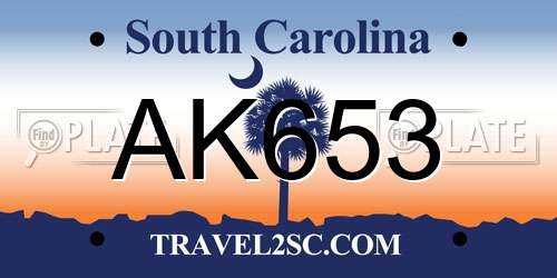 AK653 South Carolina License Plate