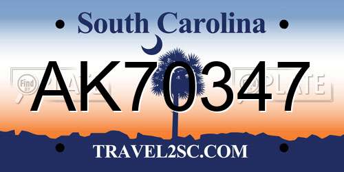 AK70347 South Carolina License Plate