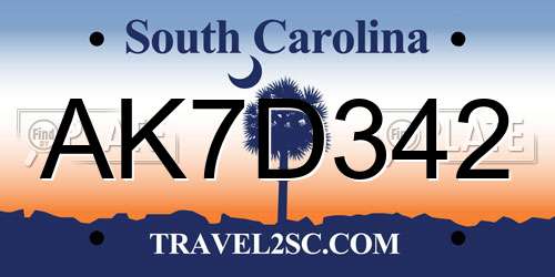 AK7D342 South Carolina License Plate