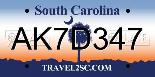 AK7D347 South Carolina License Plate