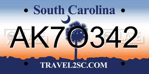 AK7O342 South Carolina License Plate