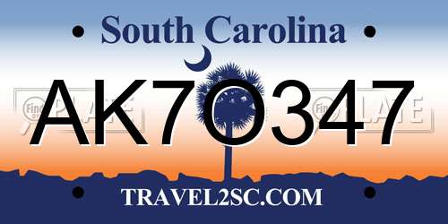 AK7O347 South Carolina License Plate