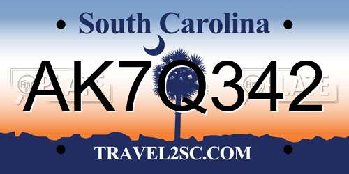 AK7Q342 South Carolina License Plate