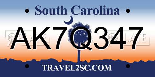 AK7Q347 South Carolina License Plate