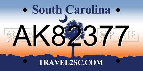 AK82377 South Carolina License Plate