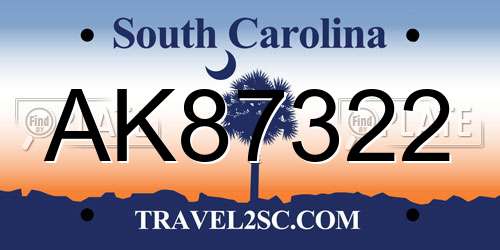 AK87322 South Carolina License Plate