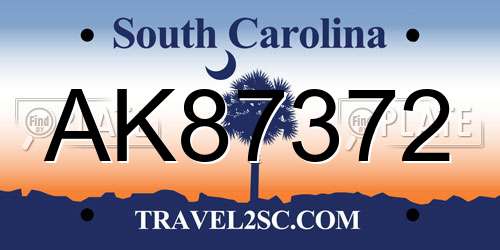 AK87372 South Carolina License Plate