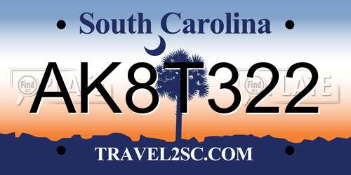 AK8T322 South Carolina License Plate
