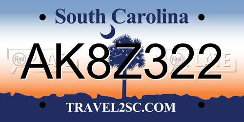 AK8Z322 South Carolina License Plate