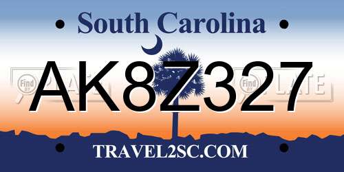 AK8Z327 South Carolina License Plate