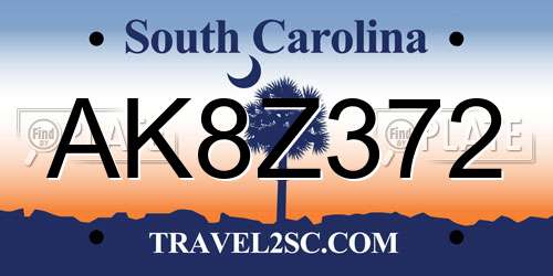 AK8Z372 South Carolina License Plate