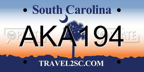 AKA194 South Carolina License Plate