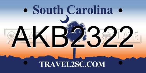 AKB2322 South Carolina License Plate