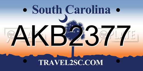 AKB2377 South Carolina License Plate