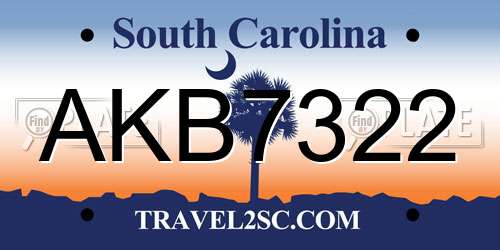 AKB7322 South Carolina License Plate