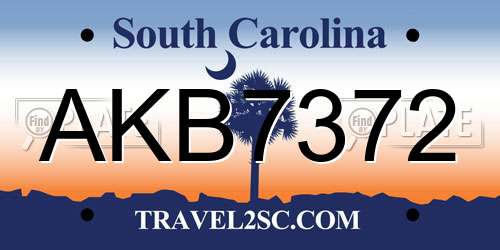 AKB7372 South Carolina License Plate