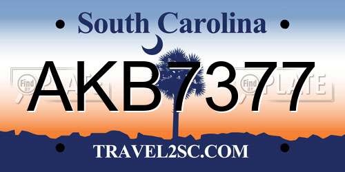 AKB7377 South Carolina License Plate
