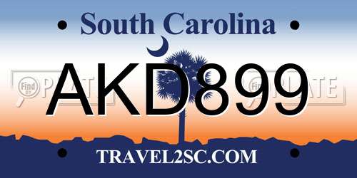 AKD899 South Carolina License Plate