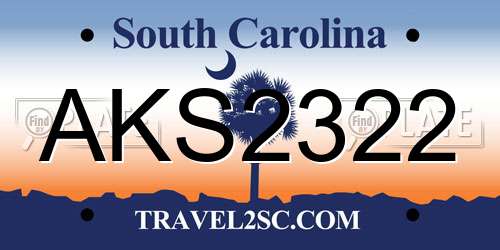 AKS2322 South Carolina License Plate