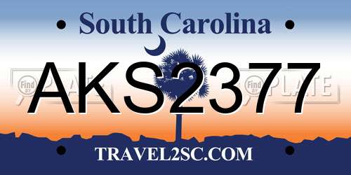 AKS2377 South Carolina License Plate