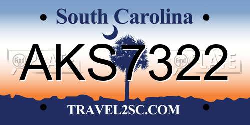 AKS7322 South Carolina License Plate